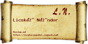 Licskó Nándor névjegykártya